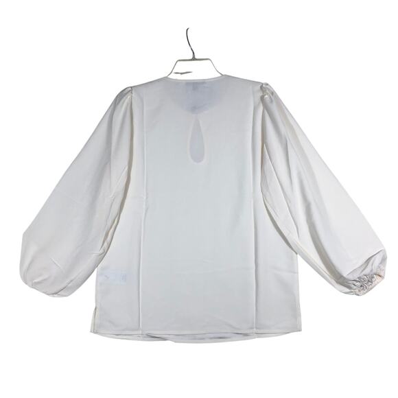 J Crew Ivory Puff Sleeve Keyhole Neckline Crepe Top Blouse BL712 X-Small Tall - Picture 2 of 4